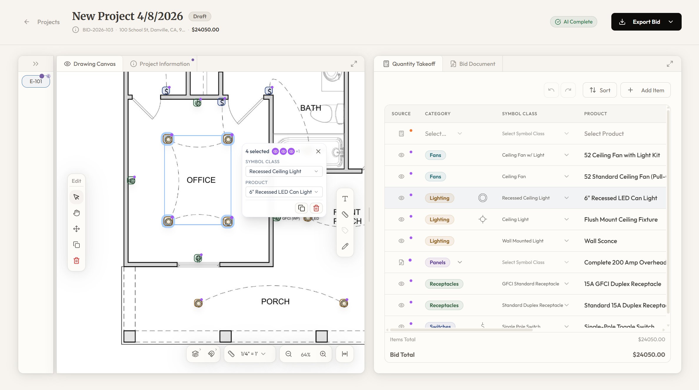 Spark Canvas — drawing and takeoff interface